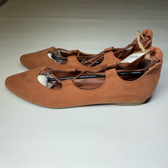 American Eagle Suede Pointed Toe Lace Up Ballet Flats Size 8 NWT Rose - Picture 7 of 14